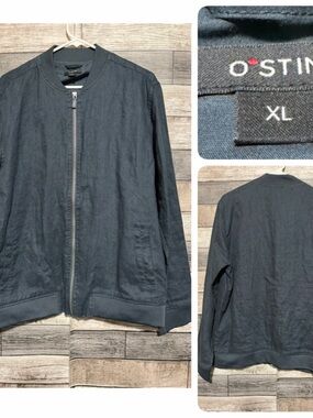 O’stin 100% Linen Bomber Jacket Men’s XL Full Zip READ